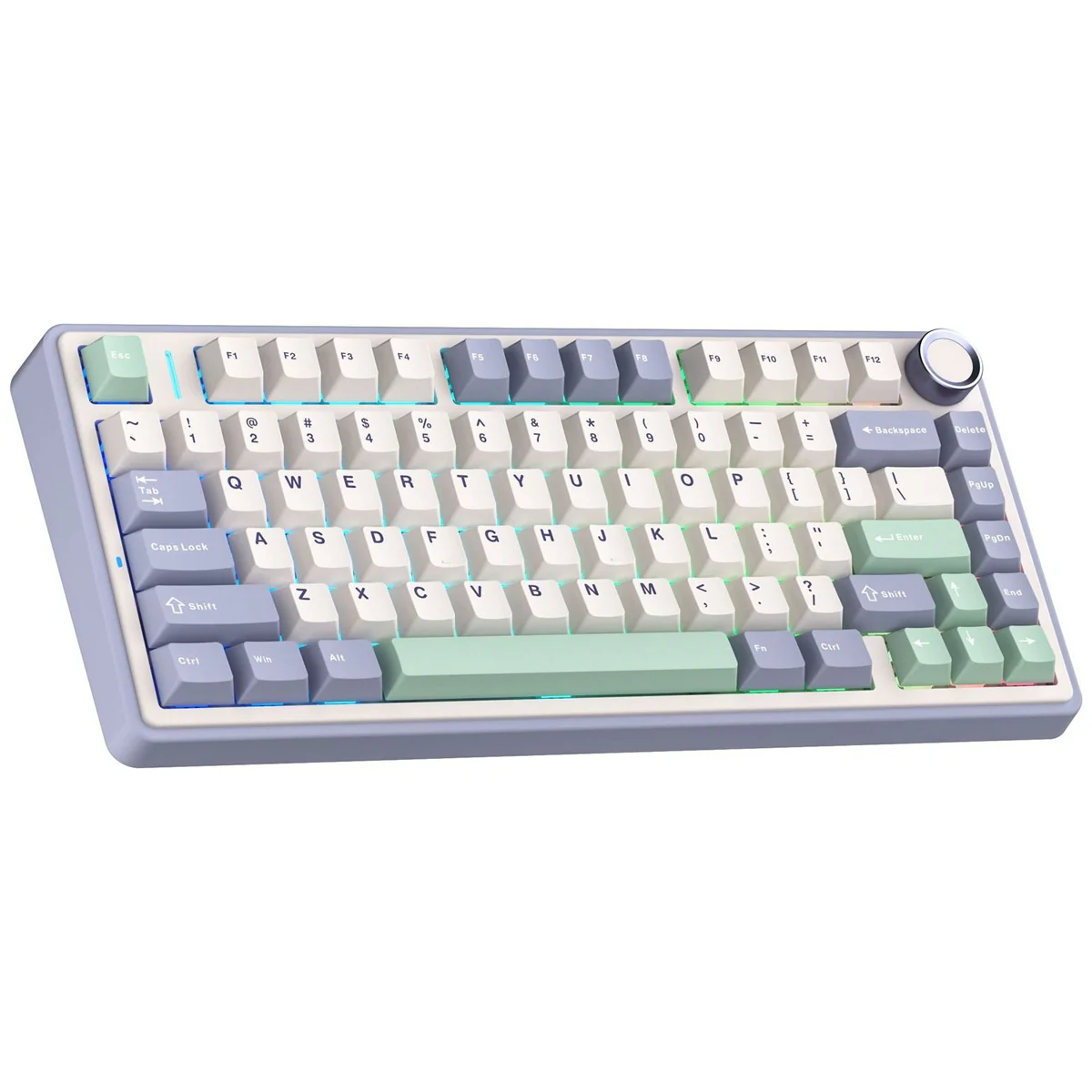 Aula F75 Wireless & Bluetooth 80 Keys Mechanical Keyboard (Purple/Beige/Lightgreen) (Grey Wood Switch V3) - Image 2