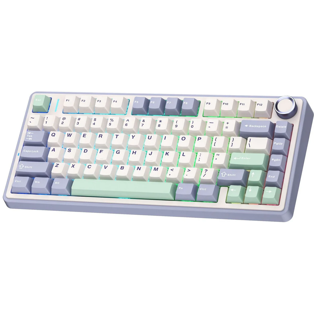 Aula F75 Wireless & Bluetooth 80 Keys Mechanical Keyboard (Purple/Beige/Lightgreen) (Grey Wood Switch V3) - Image 3