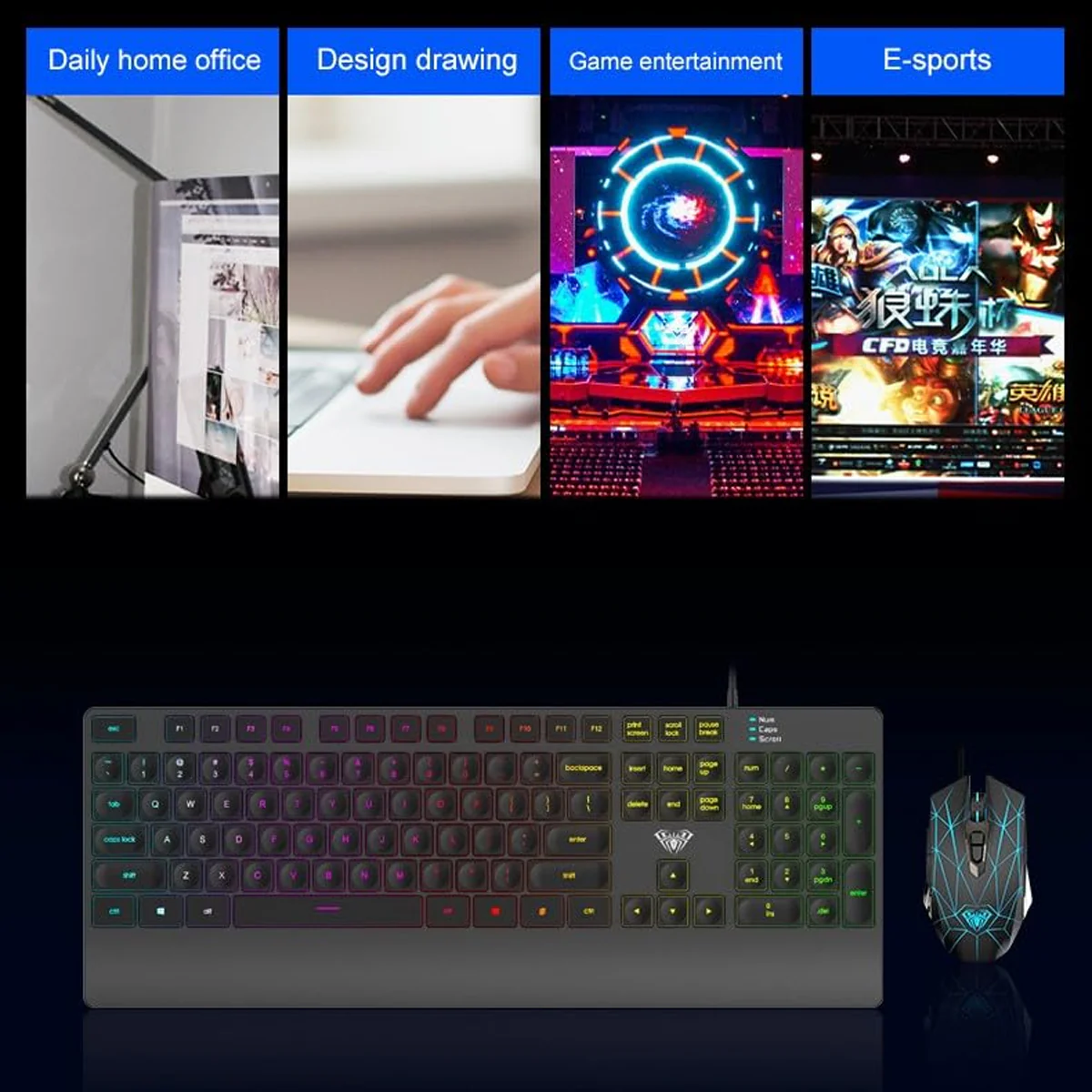 Aula Wind T201 Wired Membrane Gaming Keyboard & Mouse Combo (Black) - Image 4