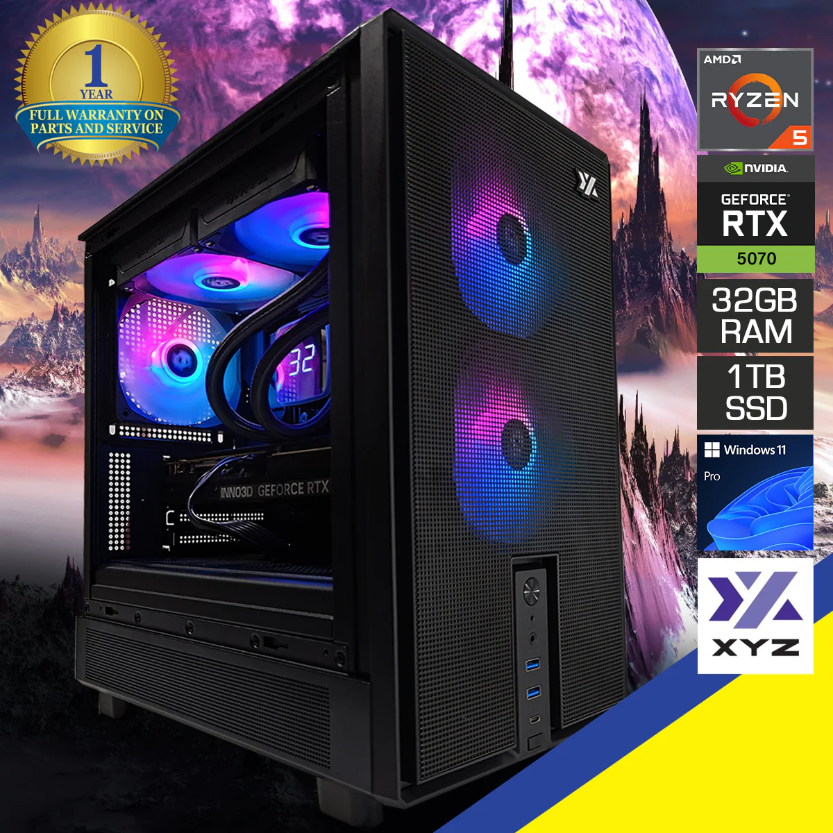 Aurora Atom Black Desktop Gaming PC | AMD Ryzen 5 7400 | 32GB RAM | 1TB SSD | RTX 5070 OC | Windows 11 Pro