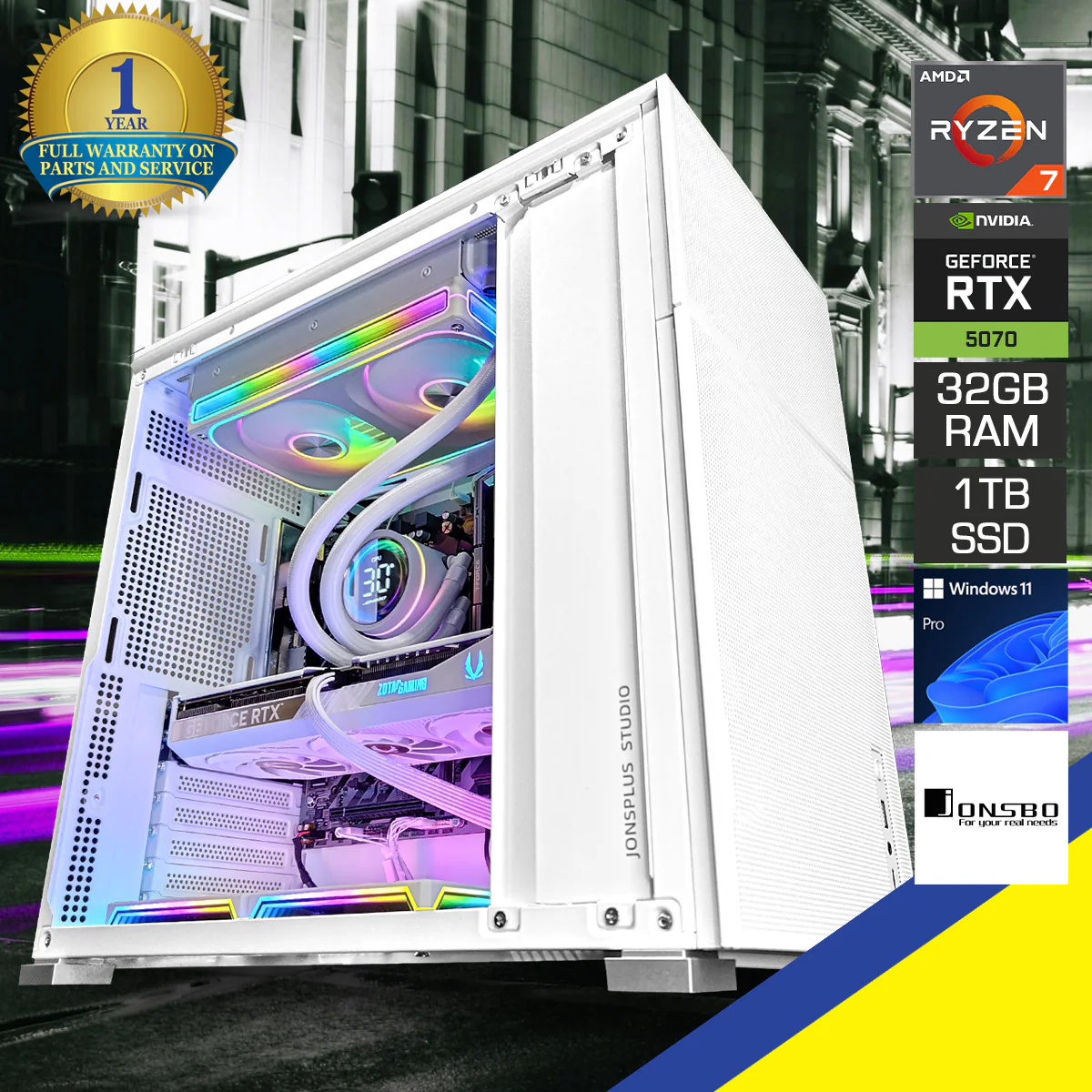 Aurora D41 White Desktop Gaming PC | AMD Ryzen 7 8700F | 32GB RAM | 1TB SSD | RTX 5070 | Windows 11 Pro