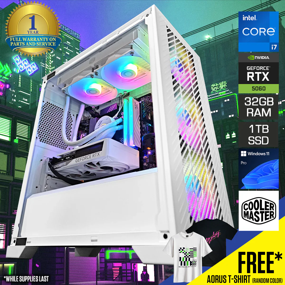 Aurora Elite 301 White Desktop Gaming PC | Intel i7 12700F | 32GB RAM | 1TB SSD | with WiFi + Bluetooth | GeForce RTX 5060 Ti OC | Windows 11 Pro