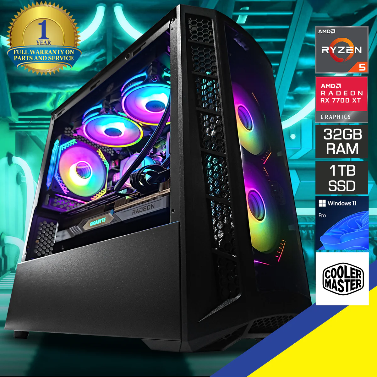 Aurora Masterbox MB320L Black Desktop Gaming PC | AMD Ryzen 5 7600X | 32GB RAM | 1TB SSD | RX 7700 XT | Windows 11 Pro