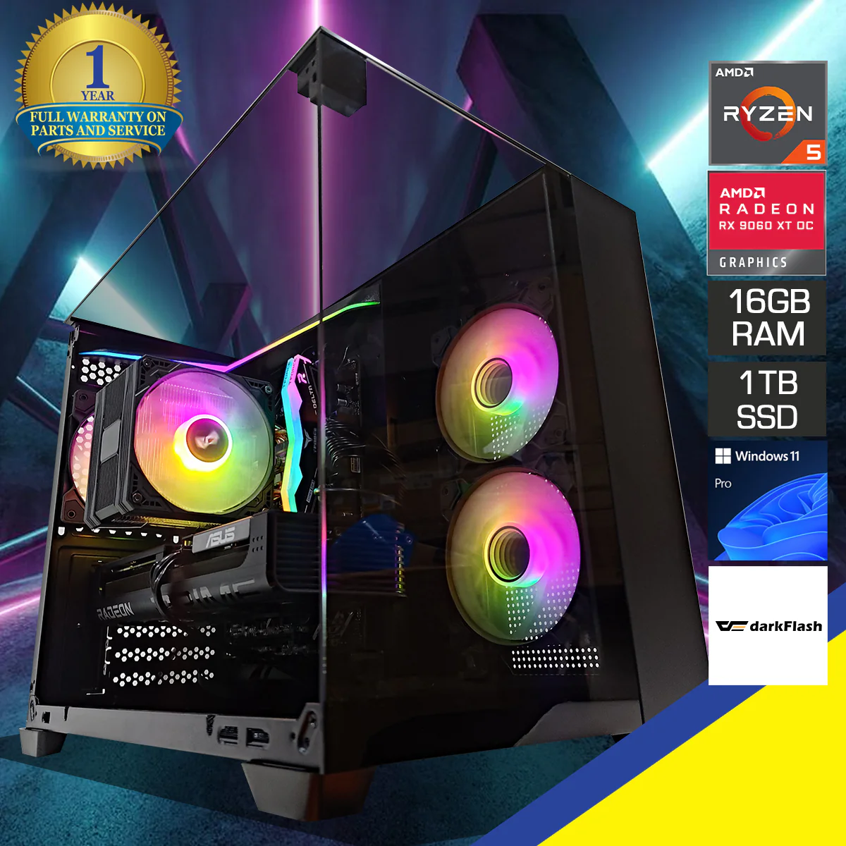 Aurora TH285M Black Desktop Gaming PC | AMD Ryzen 5 7500X3D | 16GB RAM | 1TB SSD | RX 9060 XT OC | Windows 11 Pro