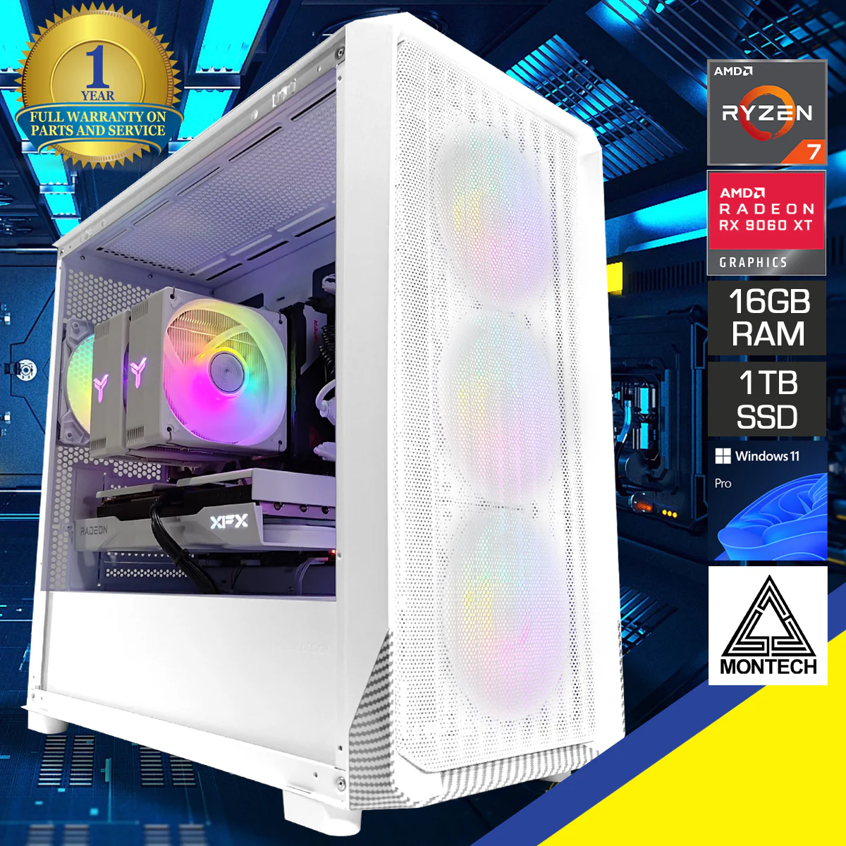 Aurora X5M White Desktop Gaming PC | AMD Ryzen 7 8700F | 16GB (2x8GB) RAM | 1TB SSD | RX 9060 XT | Windows 11 Pro