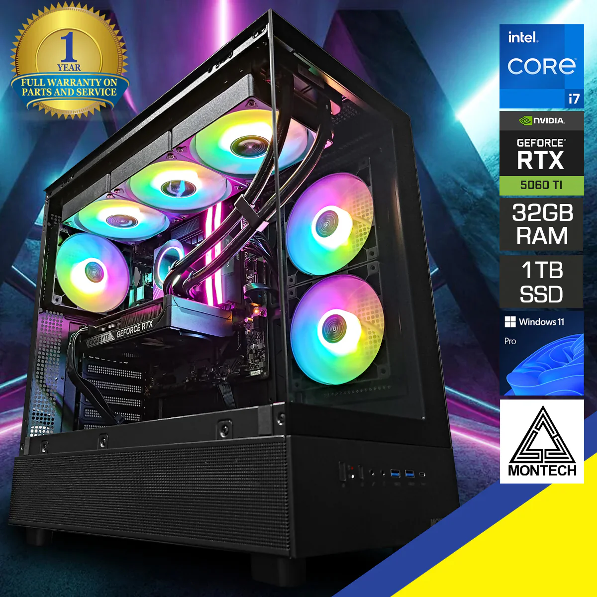 Aurora XR Mid Tower Black Desktop Gaming PC | Intel Core i7 - 12700 | 32GB RAM |  1TB SSD | RTX 5060 Ti | Windows 11 Pro