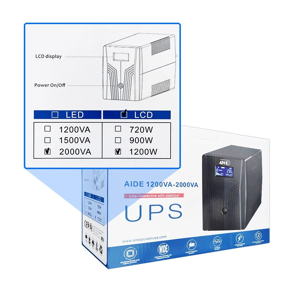 AWP Aide Pro LCD 2000VA 1200W Line-Interactive UPS with Stabilizer - Image 4