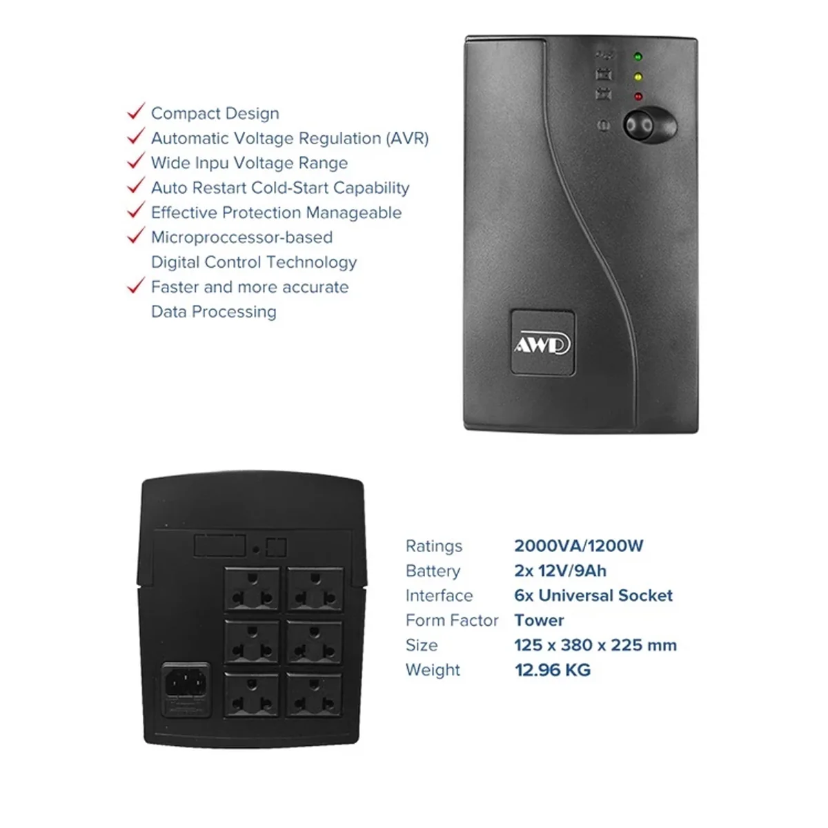 AWP Aide Single-Phase 2000VA 1200W Line-Interactive UPS with Stabilizer - Image 3