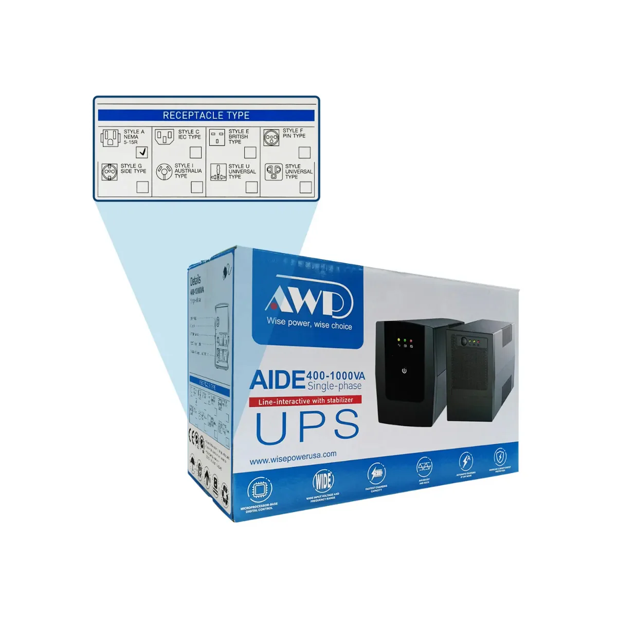 AWP Aide Single-Phase 650VA 390W Line-Interactive UPS with Stabilizer - Image 5