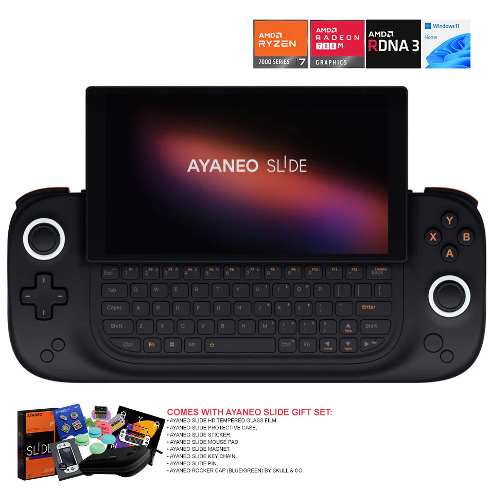 Ayaneo Slide AMD Ryzen 7 7840U 32GB RAM 2TB SSD Windows 11 Handheld PC Gaming Console (Bright Black) + Ayaneo Slide Gift Set