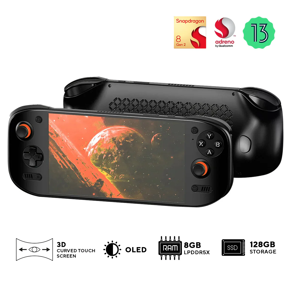 AYN Odin 2 Portal Base Snapdragon 8gen2 Processor 7" 1080P 120Hz OLED 3D Curved Touch Screen 8GB RAM + 128GB SSD Android 13 Handheld Gaming Console (Black)