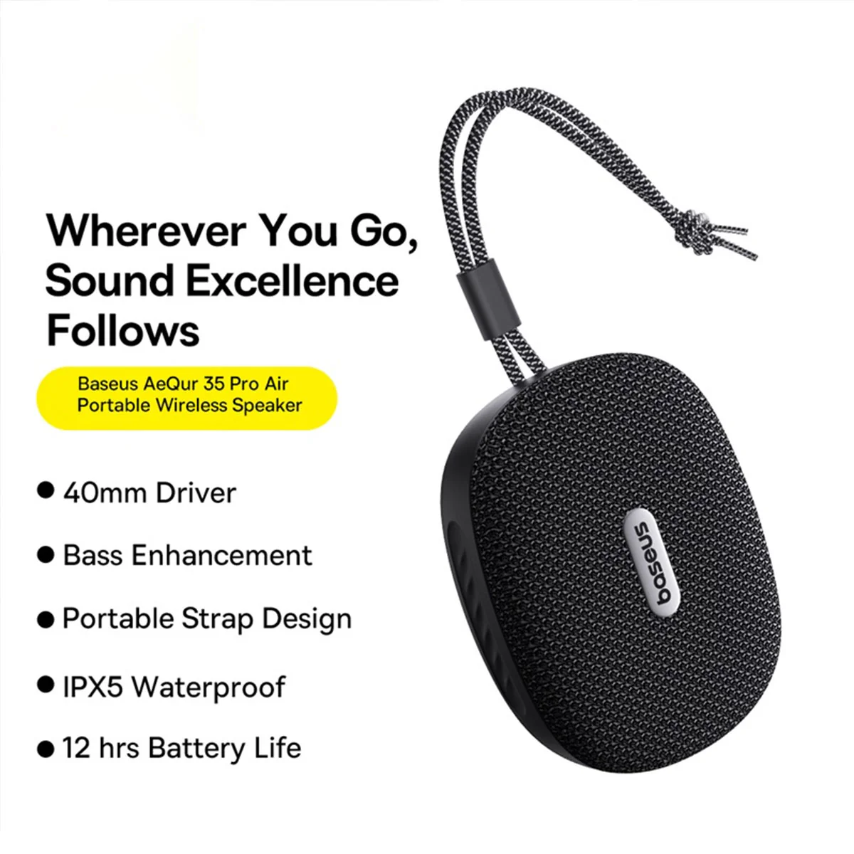 Baseus AeQur 35 Pro Air Portable Wireless Speaker (Cluster Black) (A20077600127-00) - Image 8