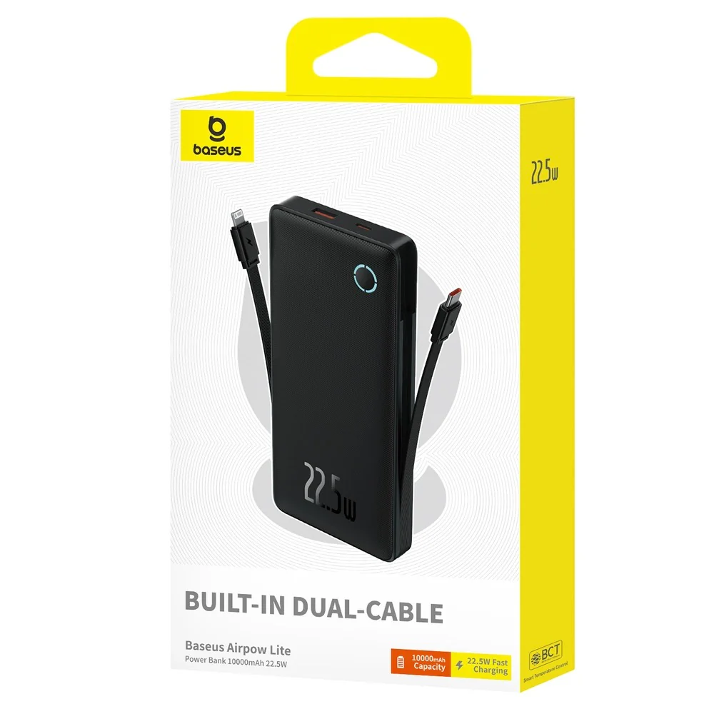 Baseus Airflow Lite Power Bank 10000mAh 22.5W Built-In Dual Cable (Cosmic Black) (P10067501123-00) - Image 7