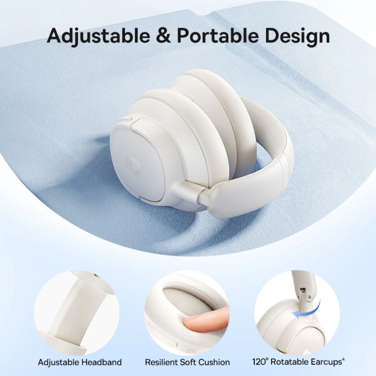 Baseus Bass BH1 NC Wireless Noise Cancelling Headphone (Starlight Off-White) (A0203702) - Image 3