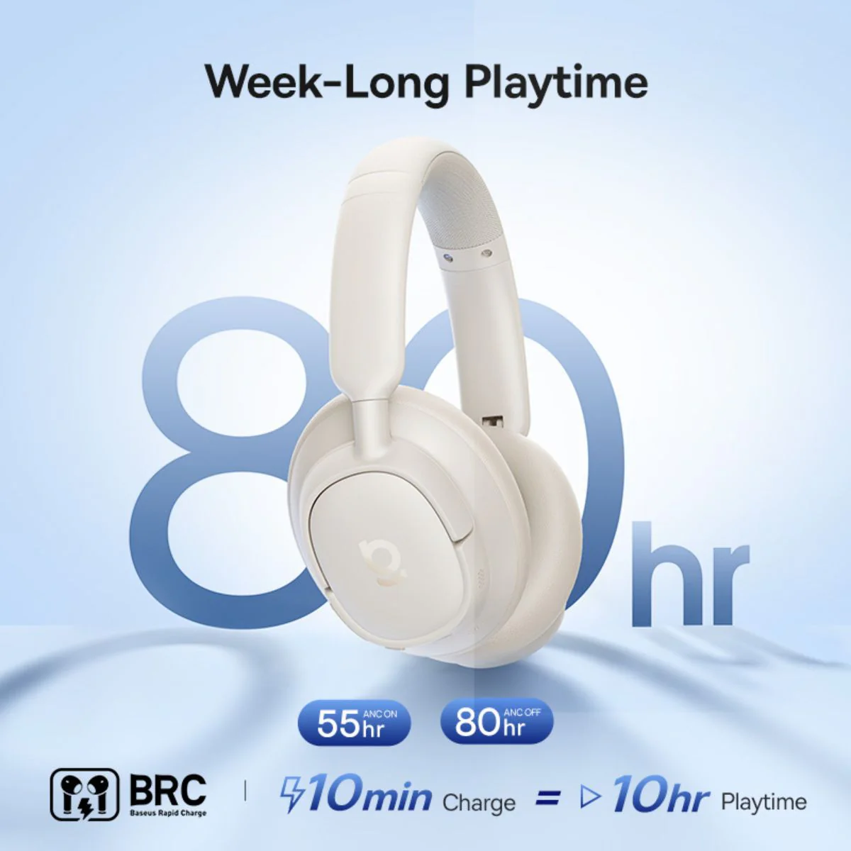 Baseus Bass BH1 NC Wireless Noise Cancelling Headphone (Starlight Off-White) (A0203702) - Image 5