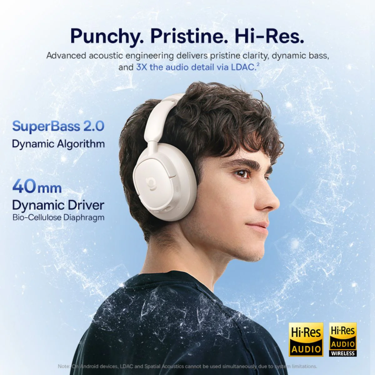 Baseus Bass BH1 NC Wireless Noise Cancelling Headphone (Starlight Off-White) (A0203702) - Image 7