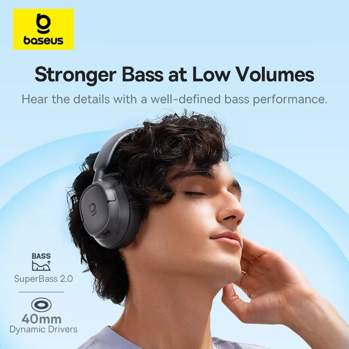 Baseus Bass BH1 Wireless Headphones (Space Grey) (A0203A08) - Image 2