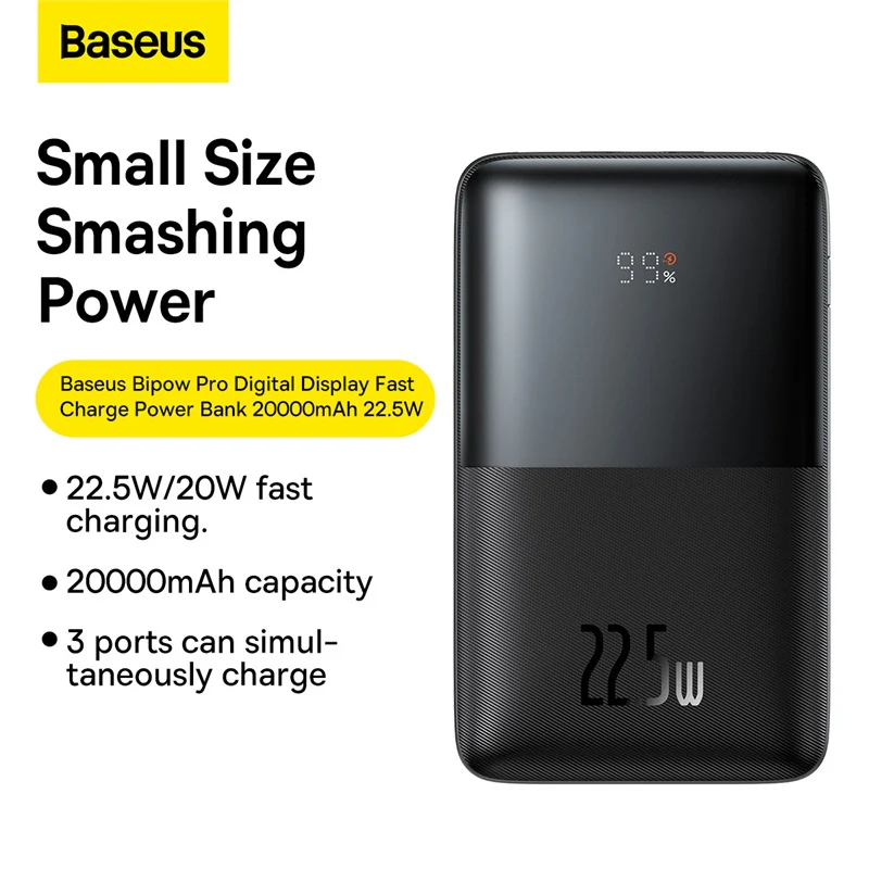 Baseus Bipow Pro Digital Display Fast Charge Power Bank 20000mAh 22.5W (Black) (PPBD040301) - Image 2