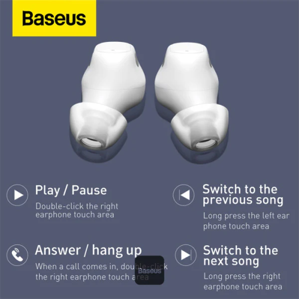 Baseus Bowie WM01 Mini In-ear True Wireless Earphone (Black, White, Purple, Green) (NGTW370001, NGTW370002, NGTW370005, NGTW370006) - Image 4