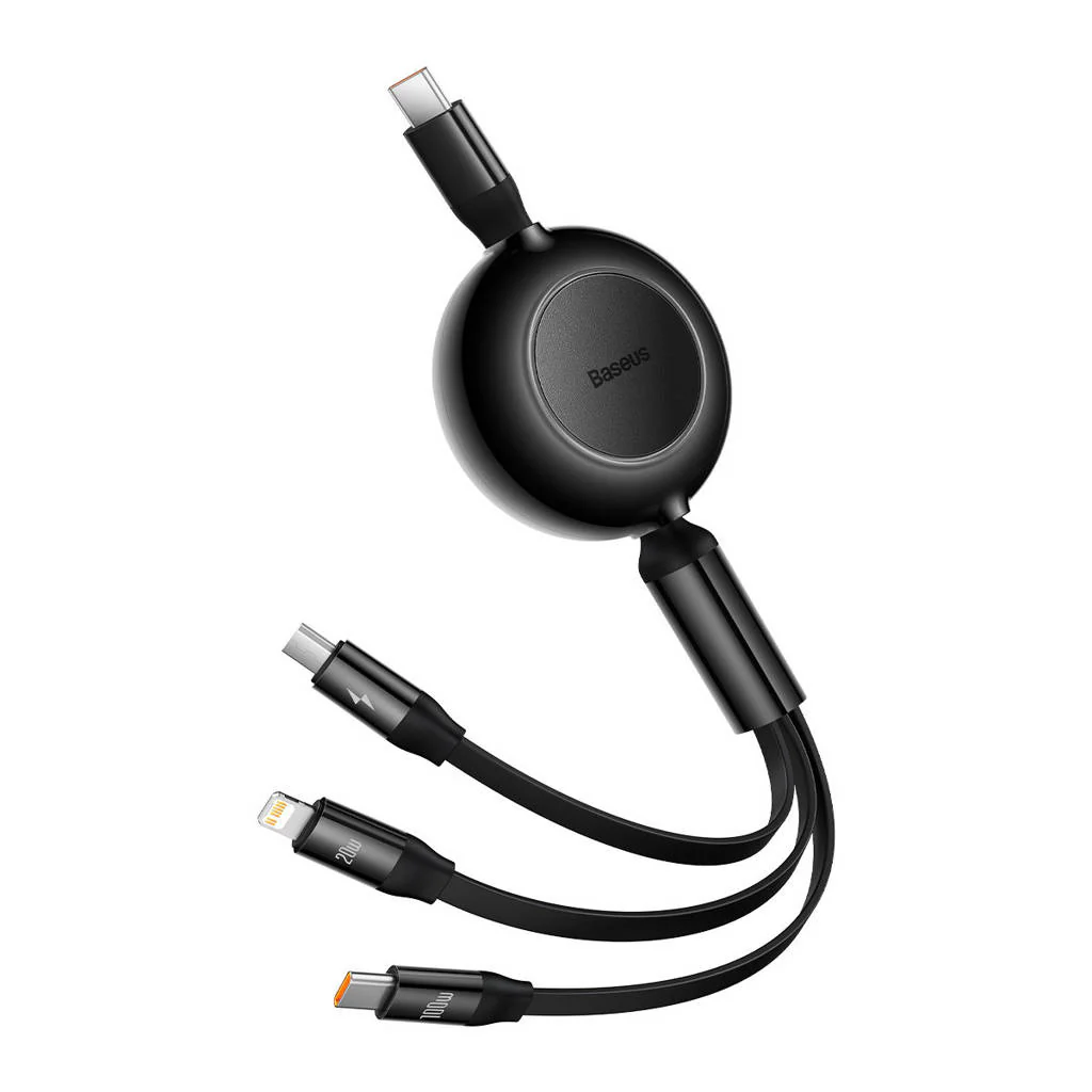 Baseus Bright Mirror 2 Series Retractable Cable 100W 3-Port Fast Charging Data Cable USB-C to USB-C + Lightning + Micro 1.1m (Black) (CAMJ010201) - Image 2