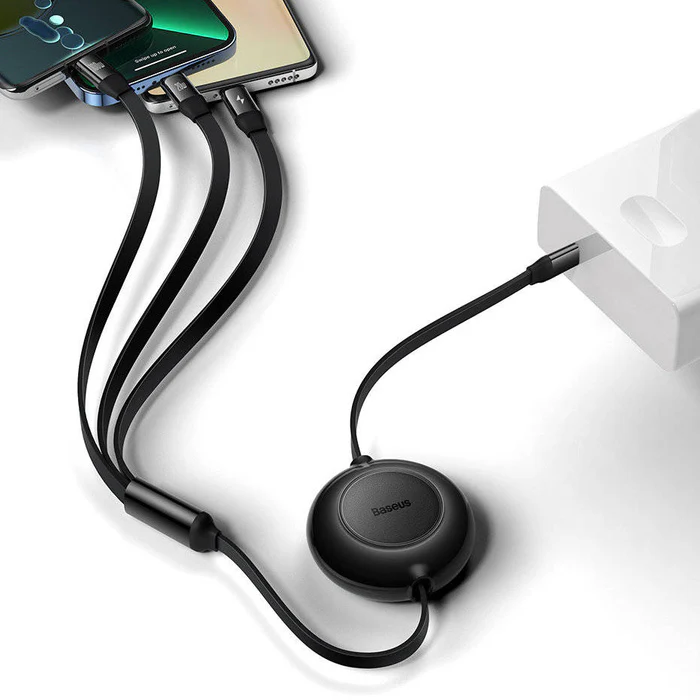 Baseus Bright Mirror 2 Series Retractable Cable 100W 3-Port Fast Charging Data Cable USB-C to USB-C + Lightning + Micro 1.1m (Black) (CAMJ010201) - Image 4