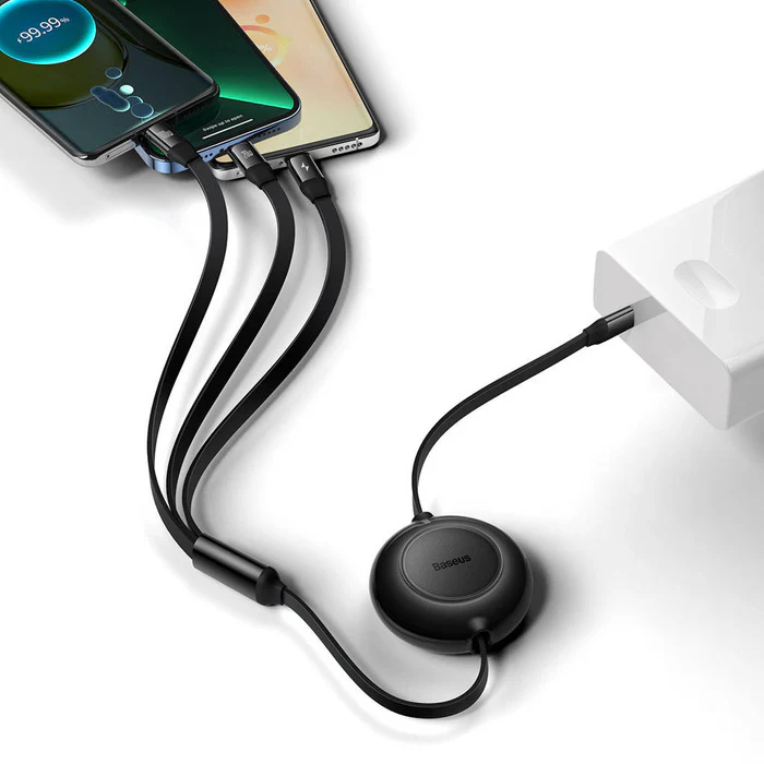 Baseus Bright Mirror 2 Series Retractable Cable 100W 3-Port Fast Charging Data Cable USB-C to USB-C + Lightning + Micro 1.1m (Black) (CAMJ010201) - Image 7