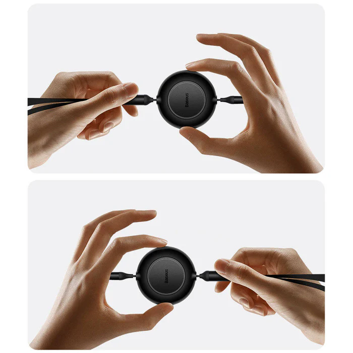 Baseus Bright Mirror 2 Series Retractable Cable 100W 3-Port Fast Charging Data Cable USB-C to USB-C + Lightning + Micro 1.1m (Black) (CAMJ010201) - Image 8