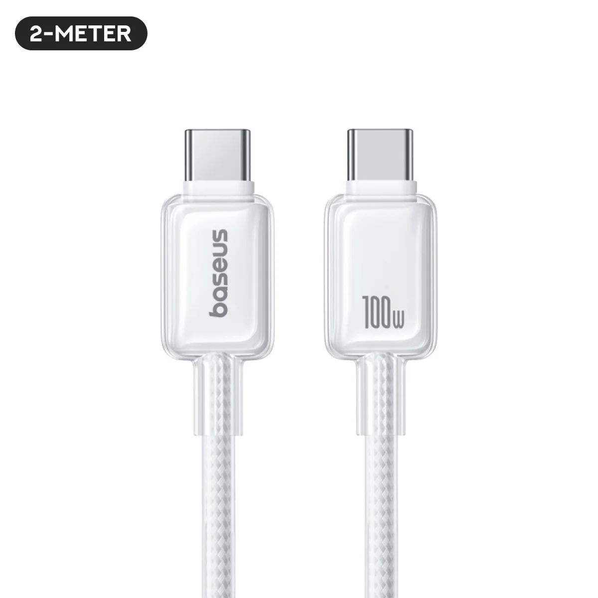 Baseus Crystal Fast Charging Data Cable USB-A to USB-C 100W (Moon White) (1M , 2M) - Image 15
