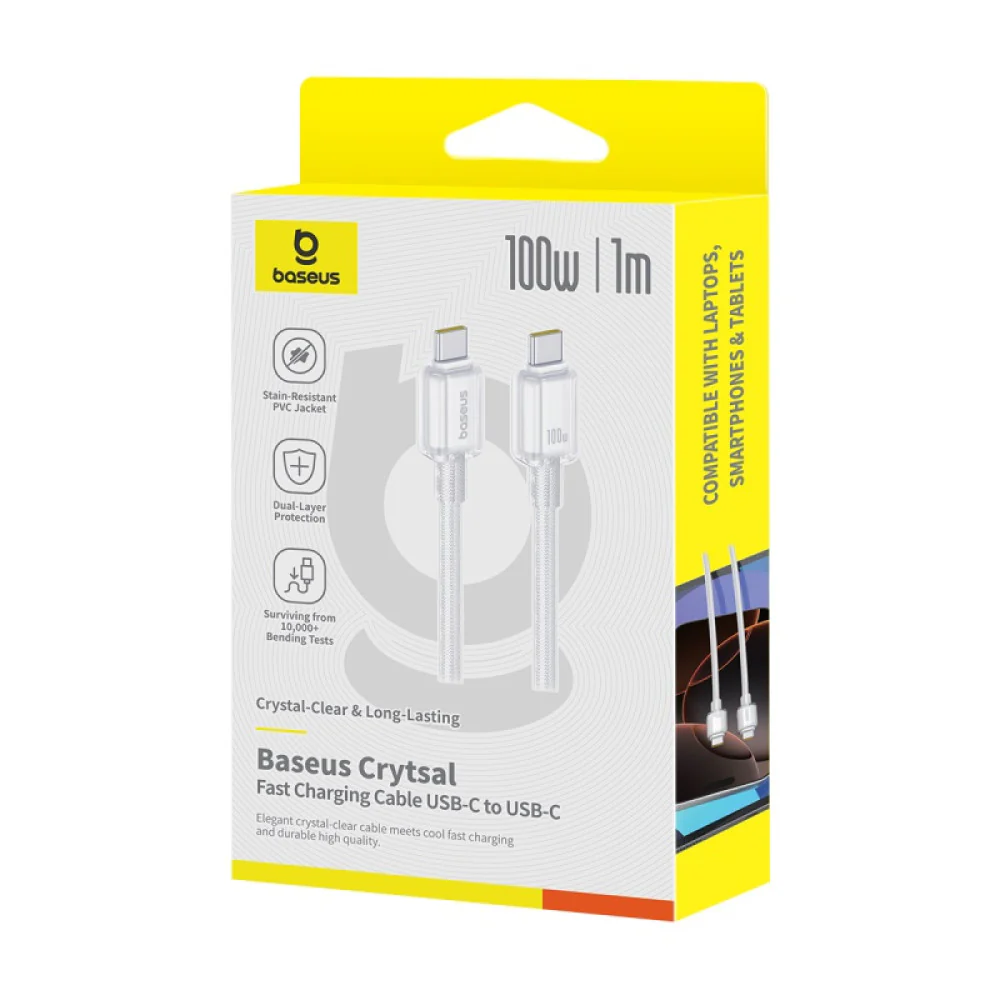 Baseus Crystal Fast Charging Data Cable USB-A to USB-C 100W (Moon White) (1M , 2M) - Image 16