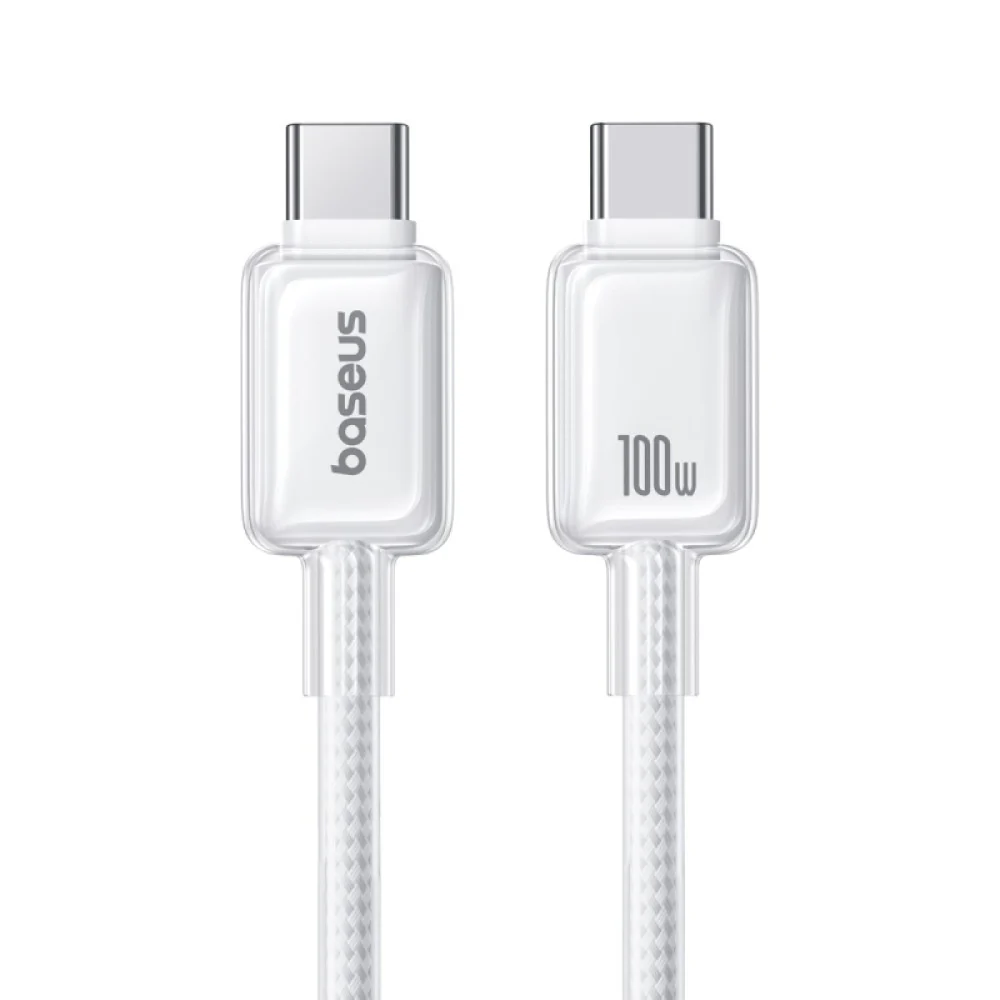 Baseus Crystal Fast Charging Data Cable USB-A to USB-C 100W (Moon White) (1M , 2M) - Image 2