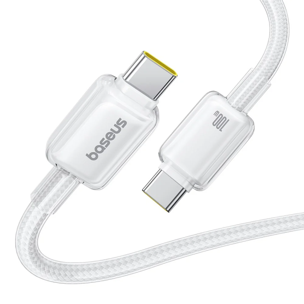 Baseus Crystal Fast Charging Data Cable USB-A to USB-C 100W (Moon White) (1M , 2M) - Image 3