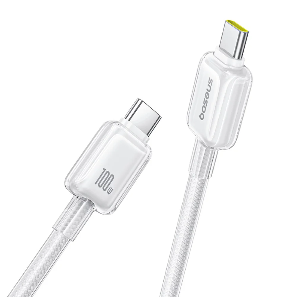 Baseus Crystal Fast Charging Data Cable USB-A to USB-C 100W (Moon White) (1M , 2M) - Image 4