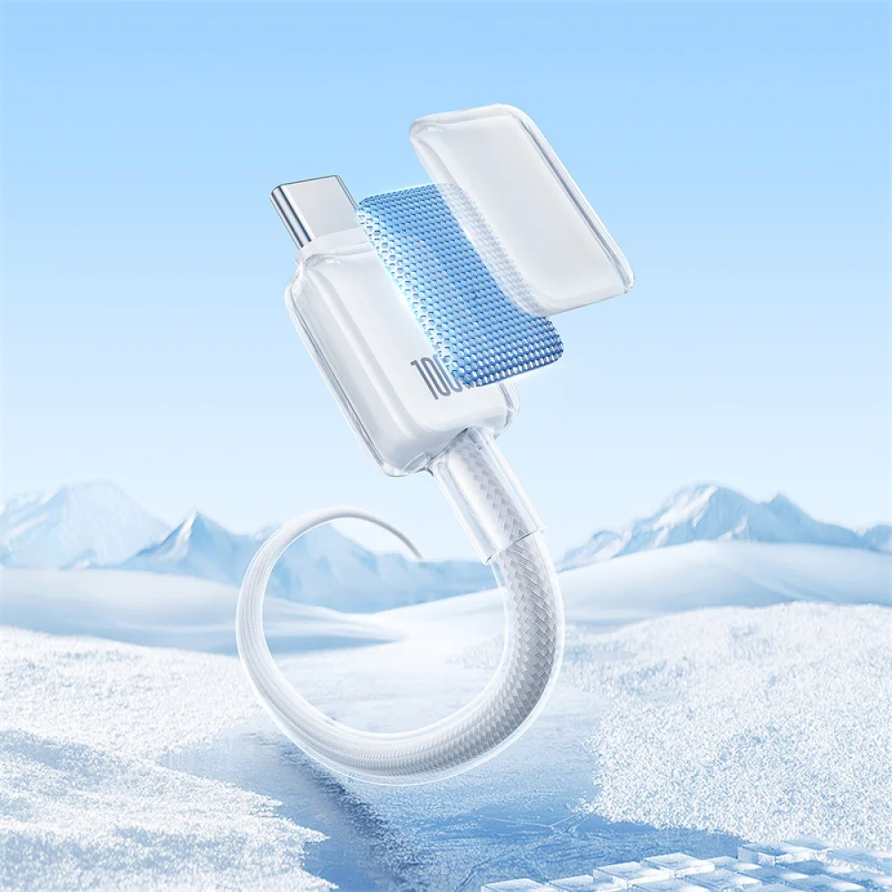 Baseus Crystal Fast Charging Data Cable USB-A to USB-C 100W (Moon White) (1M , 2M) - Image 7