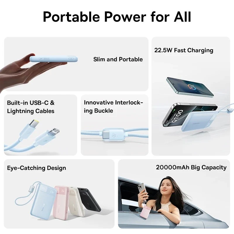 Baseus EnerFill FC11 Digital Display Power Bank with Dual Built-in Cables 20000mAh 22.5W (Cosmic Black, Beige, Galaxy Blue, Baby Pink) (E0027S04, E0027S05, E0027S06, E0027S07) - Image 11