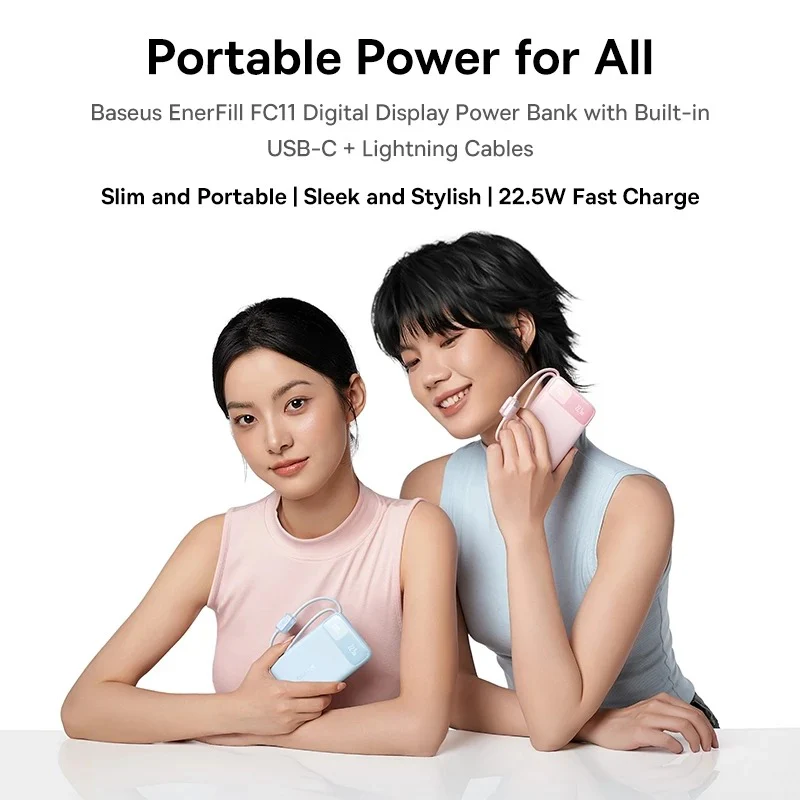 Baseus EnerFill FC11 Digital Display Power Bank with Dual Built-in Cables 20000mAh 22.5W (Cosmic Black, Beige, Galaxy Blue, Baby Pink) (E0027S04, E0027S05, E0027S06, E0027S07) - Image 6