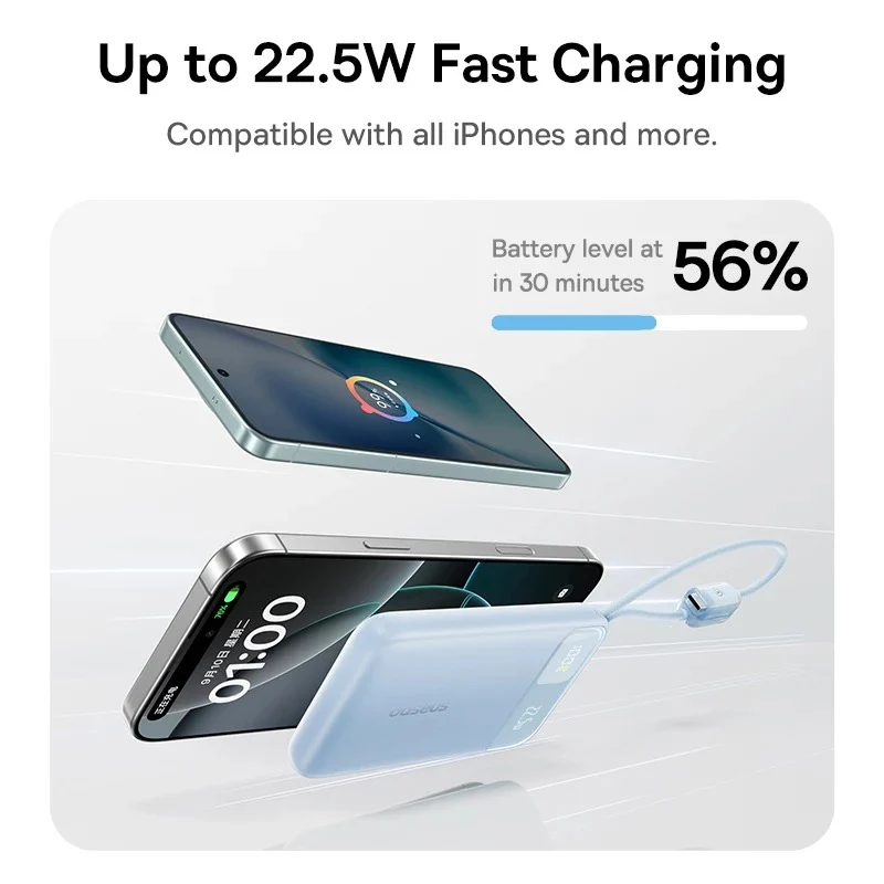 Baseus EnerFill FC11 Digital Display Power Bank with Dual Built-in Cables 20000mAh 22.5W (Cosmic Black, Beige, Galaxy Blue, Baby Pink) (E0027S04, E0027S05, E0027S06, E0027S07) - Image 7