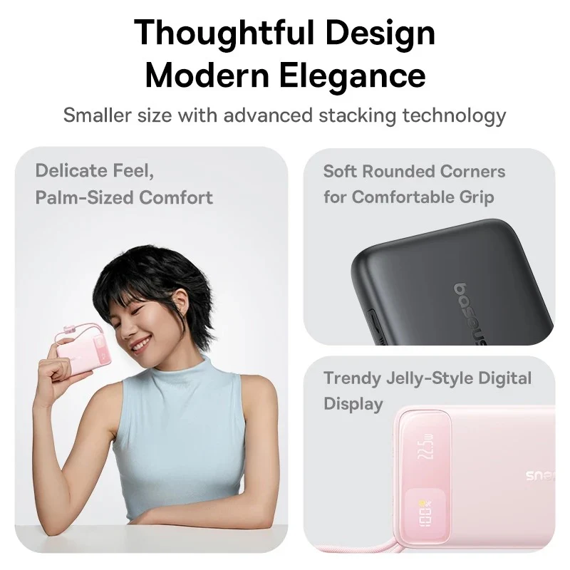 Baseus EnerFill FC11 Digital Display Power Bank with Dual Built-in Cables 20000mAh 22.5W (Cosmic Black, Beige, Galaxy Blue, Baby Pink) (E0027S04, E0027S05, E0027S06, E0027S07) - Image 8