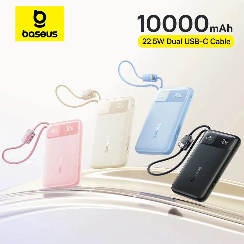 Baseus EnerFill FC11 Digital Display Power Bank with Dual Built-In USB-C Cables 10000mAh 22.5W (Cosmic Black, Beige, Galaxy Blue, Baby Pink) - Image 2