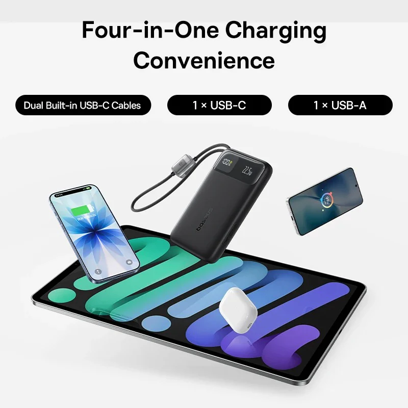 Baseus EnerFill FC11 Digital Display Power Bank with Dual Built-In USB-C Cables 10000mAh 22.5W (Cosmic Black, Beige, Galaxy Blue, Baby Pink) - Image 6