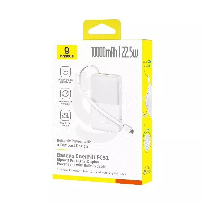 Baseus EnerFill FC51 Bipow 2 Pro Digital Display Power Bank with Built-in Cable 10000mAh 22.5W (Cosmic Black, Moon White) - Image 6