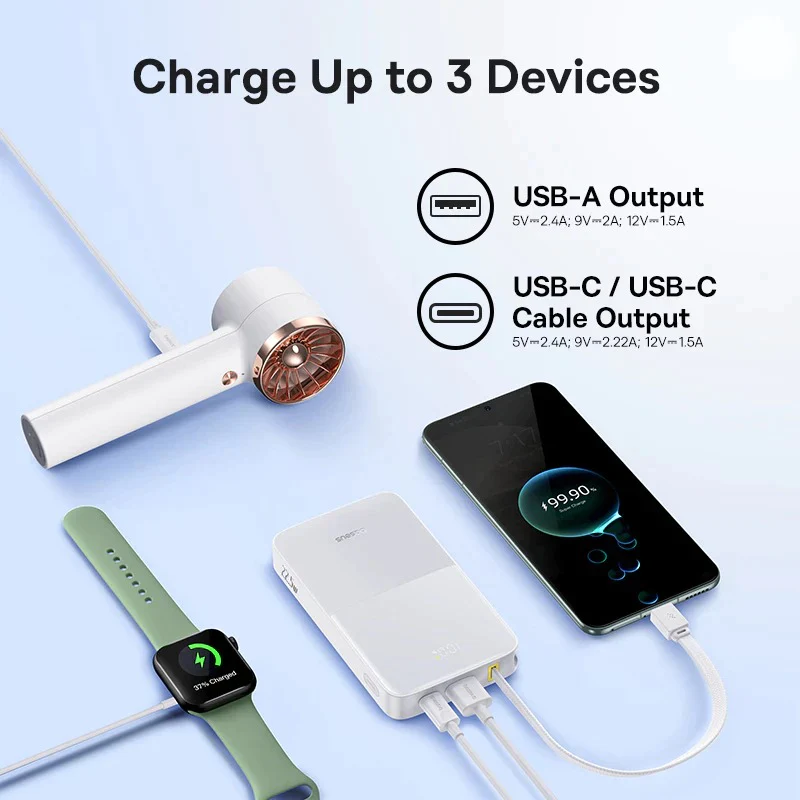 Baseus EnerFill FC51 Bipow 2 Pro Digital Display Power Bank with Built-in Cable 10000mAh 22.5W (Cosmic Black, Moon White) - Image 9