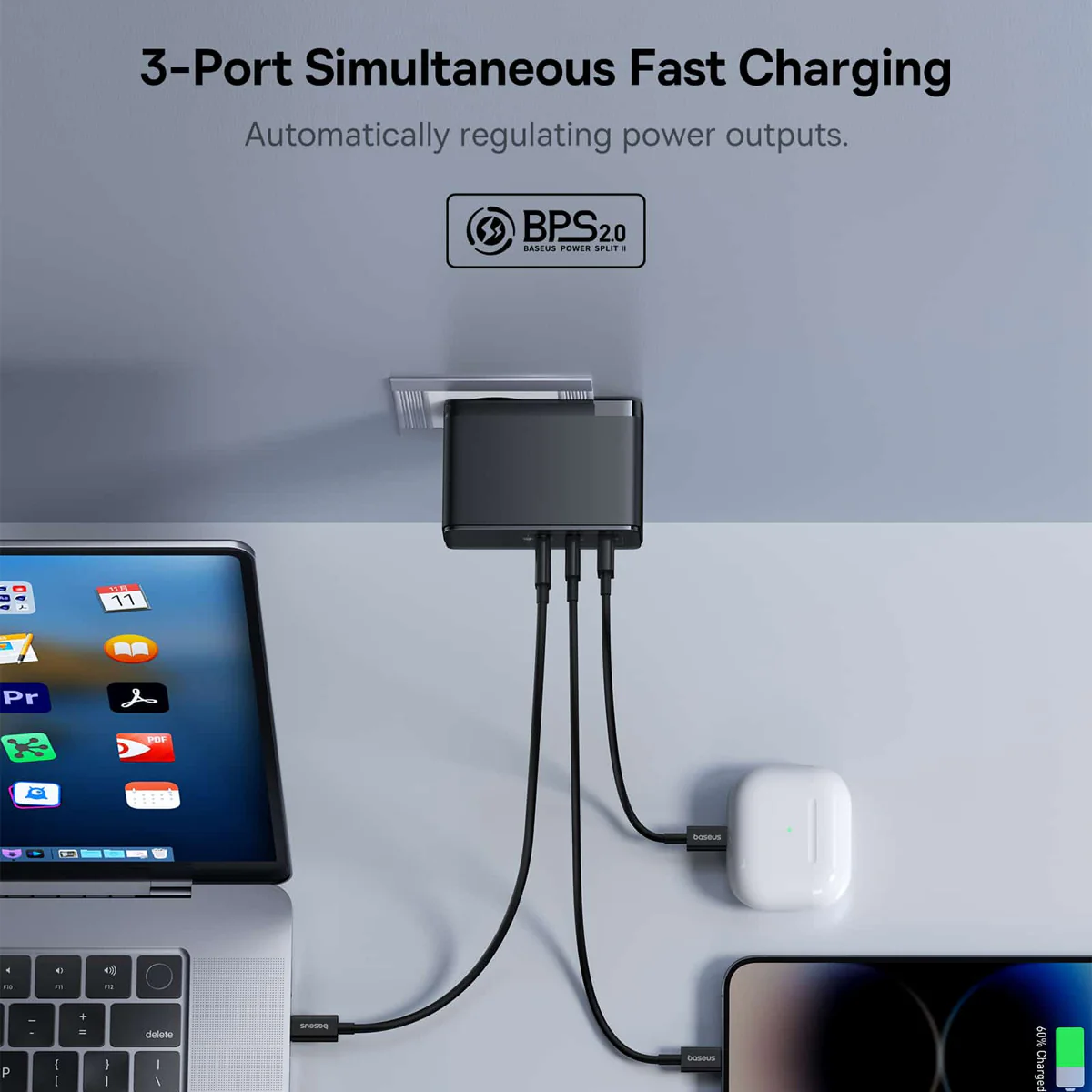 Baseus GaN5 Pro Digital Fast Charger 2C+U 160W CN (Black) with USB-C Cable (CCGP080001) - Image 4