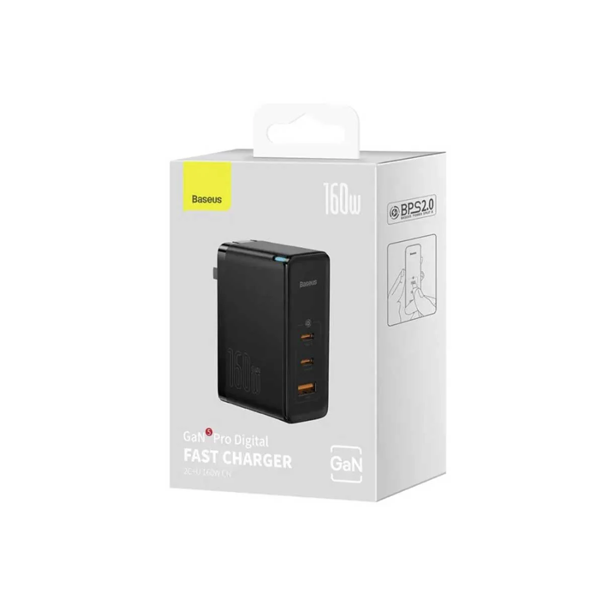 Baseus GaN5 Pro Digital Fast Charger 2C+U 160W CN (Black) with USB-C Cable (CCGP080001) - Image 7