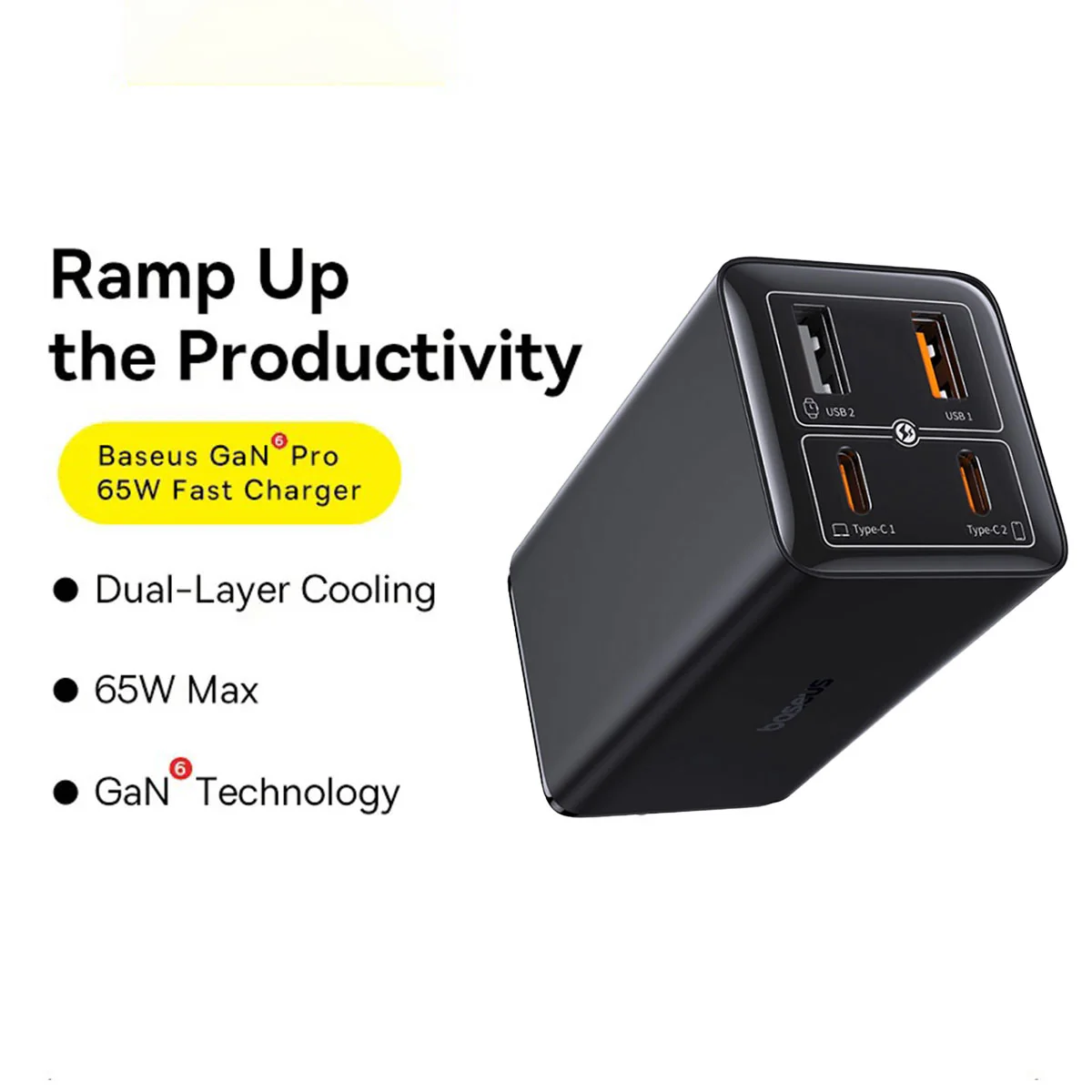 Baseus GaN6 Pro Fast Charger 2C+2U 65W (Cluster Black) (P10162702113-00) - Image 3