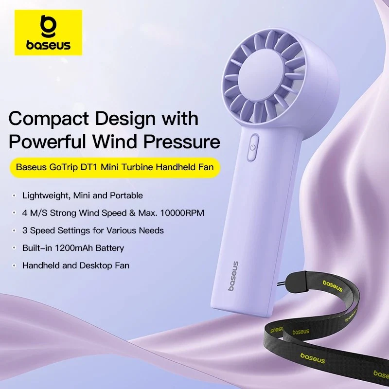 Baseus GoTrip DT1 Mini Turbine Handheld Fan (Nebula Purple, Baby Pink, Galaxy Blue) - Image 2