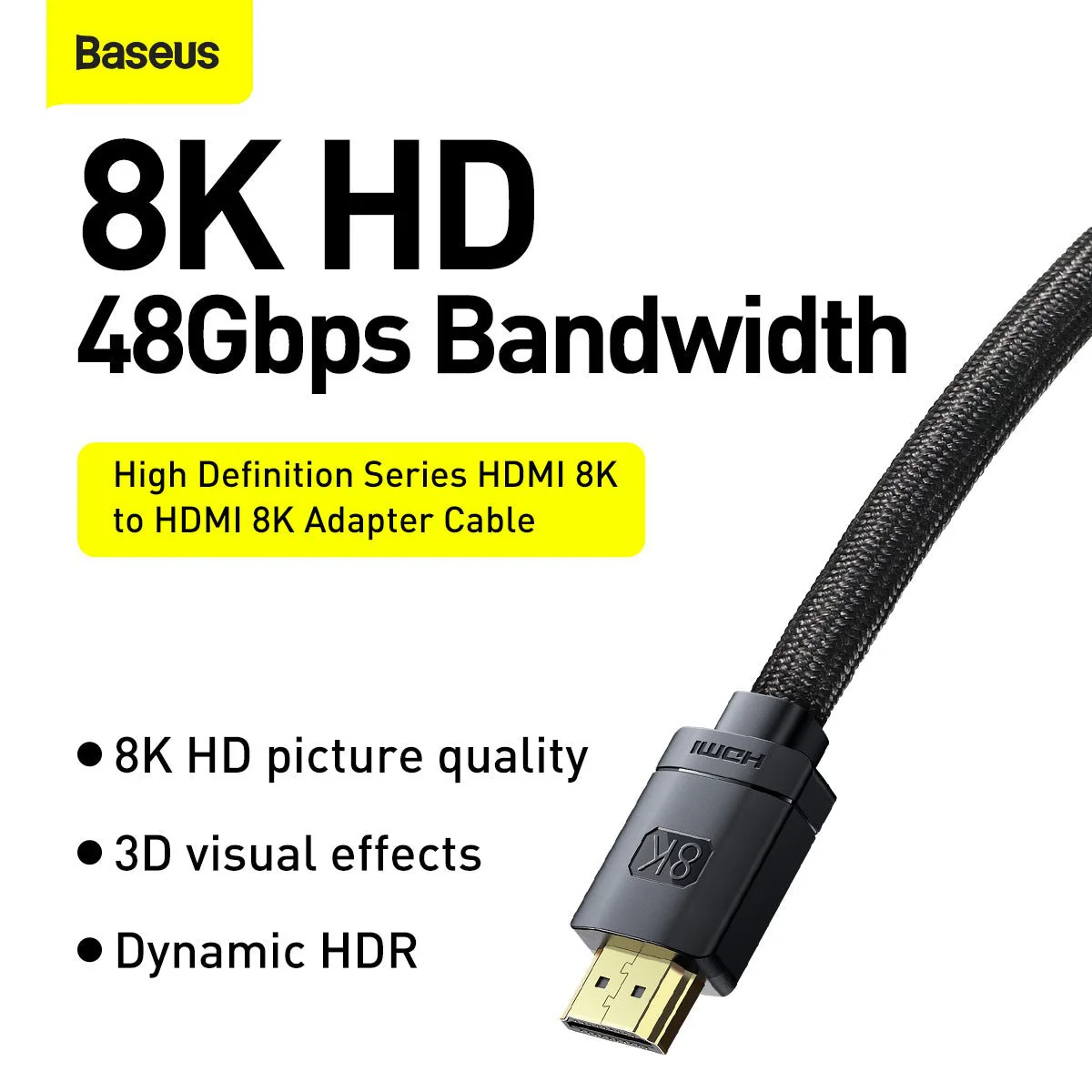 Baseus High Definition Series HDMI 8K To HDMI 8K Adapter Cable (Black) (1m, 2m, 3m) (CAKGQ-J01, CAKGQ-K01, CAKGQ-L01) - Image 6