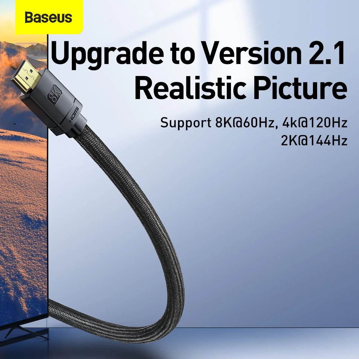 Baseus High Definition Series HDMI 8K To HDMI 8K Adapter Cable (Black) (1m, 2m, 3m) (CAKGQ-J01, CAKGQ-K01, CAKGQ-L01) - Image 7