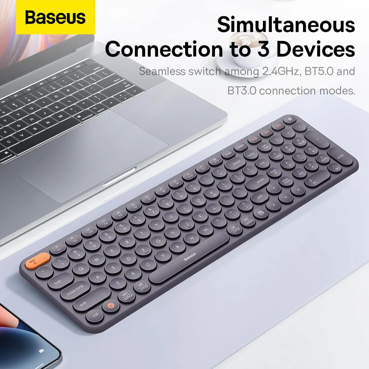 Baseus K01B Wireless Tri-Mode Keyboard (Frosted Grey) (B00955504833-00) - Image 8