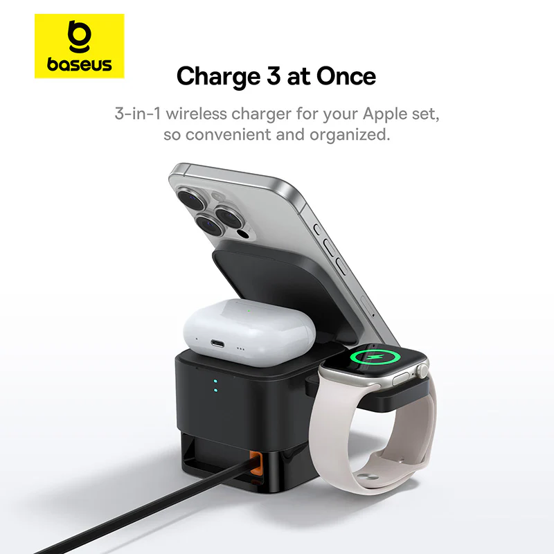 Baseus MagPro 3-in-1 Magnetic Wireless Charger Includes MagPro Magnetic Wireless Charger for E-Watch 25W (Cosmic Black) (P10264100123-01) - Image 3