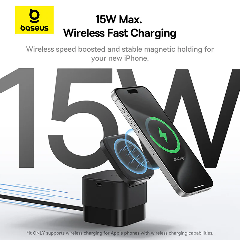 Baseus MagPro 3-in-1 Magnetic Wireless Charger Includes MagPro Magnetic Wireless Charger for E-Watch 25W (Cosmic Black) (P10264100123-01) - Image 9